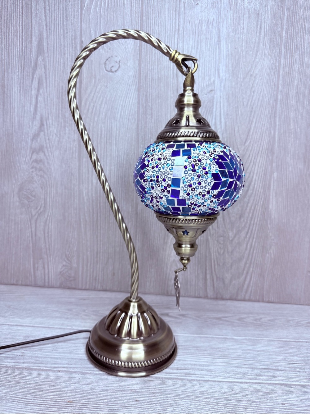 Turkish Moroccan Mosaic Glass Table Lamp, Handmade Swan Neck nightstand lamp
